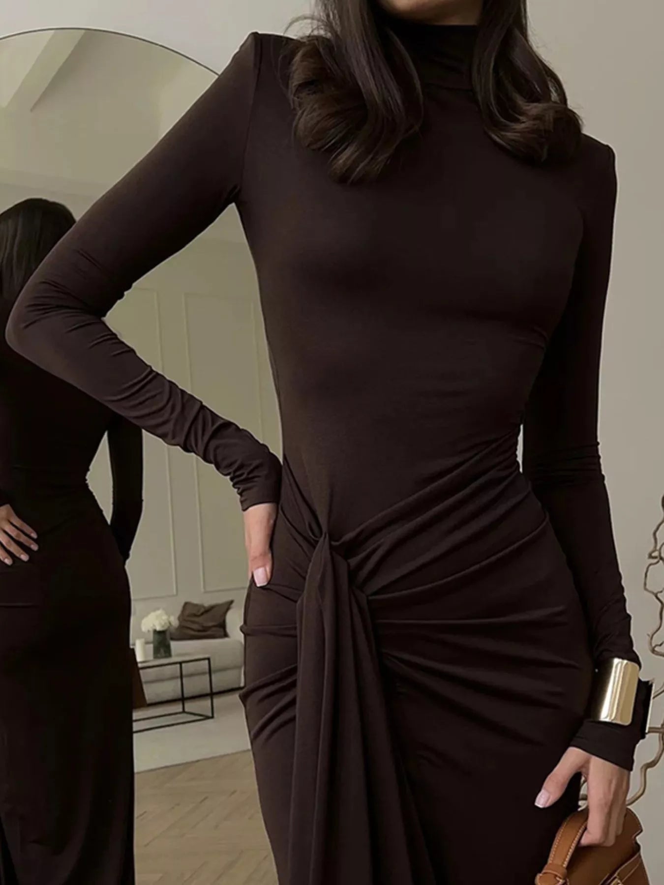 Hazel Blues® |  Turtleneck Long Sleeve Slit Maxi Dress