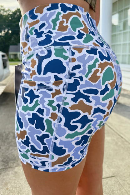 Hazel Blues® |  Blue Skies Camo Biker Shorts