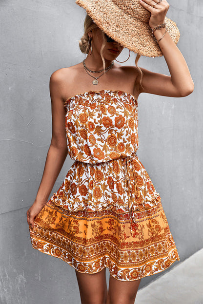 Hazel Blues® |  Bohemian Frill Trim Strapless Dress