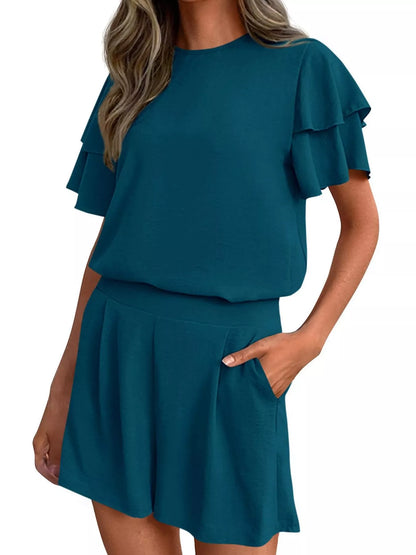Hazel Blues® |  Ruffle Sleeve Top and Shorts Two-Piece Set