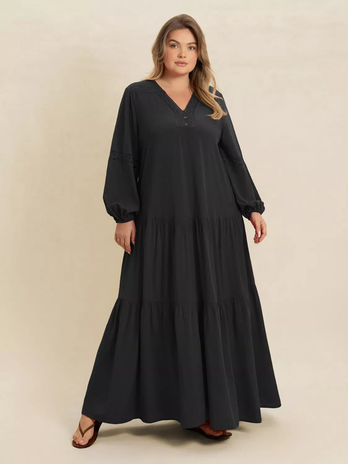 Hazel Blues® | Bohemian Tiered Maxi Dress with Balloon Sleeves
