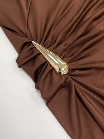 Hazel Blues® |  Draped Sleeveless Bodycon Maxi Dress with Metal Decorative