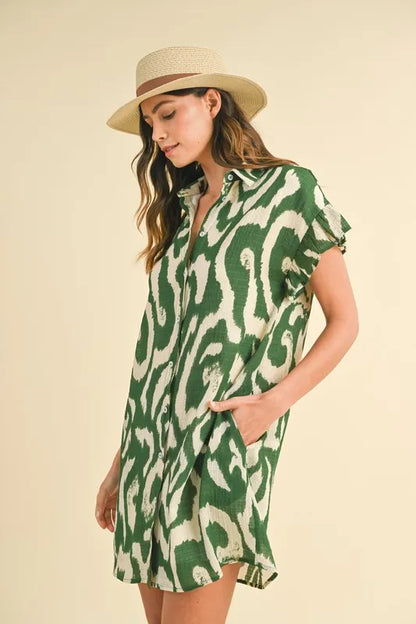 Hazel Blues® |  Annie Wear Abstract Printed Frill Sleeve Shirt Mini Dress