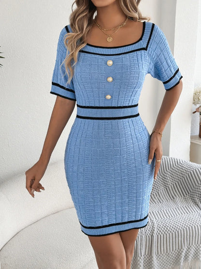 Hazel Blues® |  Decorative Button Short Sleeve Sweater Dress