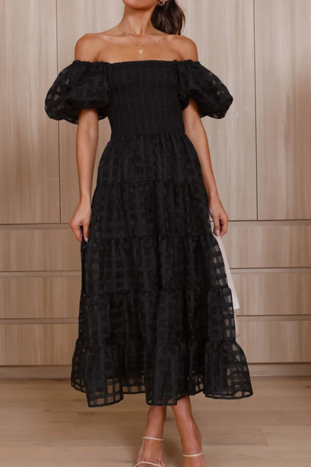 Hazel Blues® |  Off Shoulder Short Puff Sleeve Midi Dress