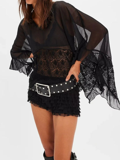 Hazel Blues® | Lace V-Neck Ruffle Long Sleeve Cover-Up