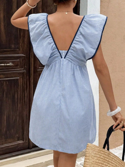 Hazel Blues® |  Striped Ruffle Sleeve Mini Dress