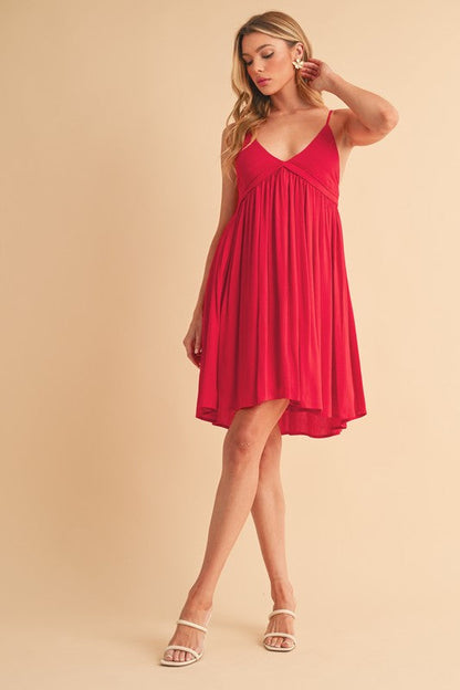 Hazel Blues® |  Aemi + Co Ruched Plunge Mini Cami Dress