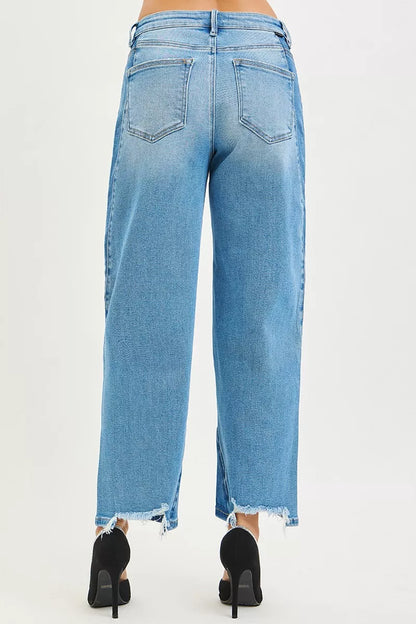 Hazel Blues® | RISEN Slouchy Cropped Barrel Jeans with Contrast Wash
