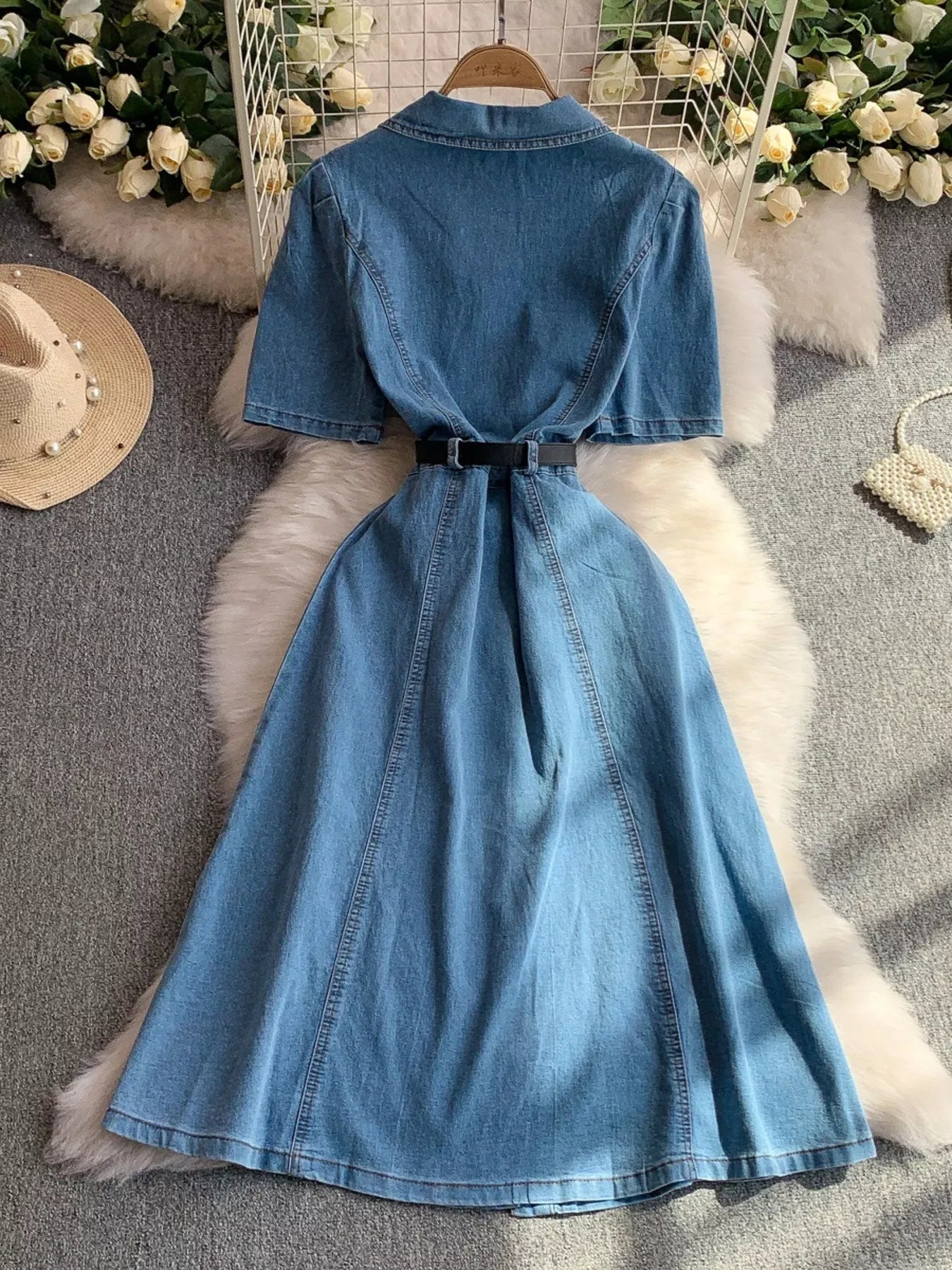Hazel Blues® |  Button Front Short Sleeve Denim Dress