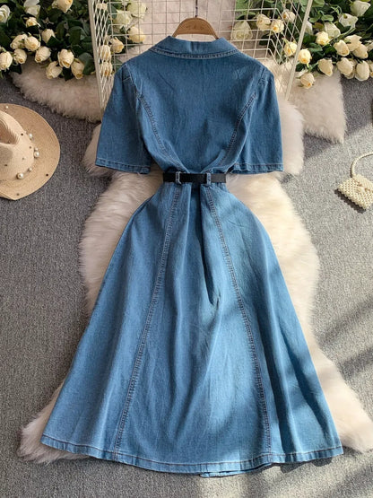 Hazel Blues® |  Button Front Short Sleeve Denim Dress