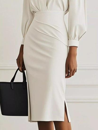 Hazel Blues® |  Ruched Midi Shirt Dress with Side Slit