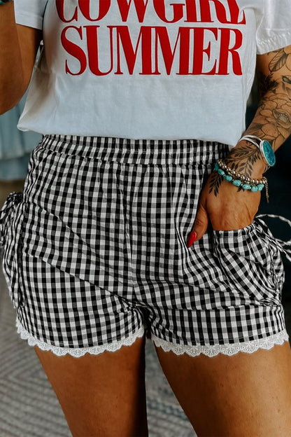 Hazel Blues® |  Sweet Tea Shorts | Gingham Lace Shorts