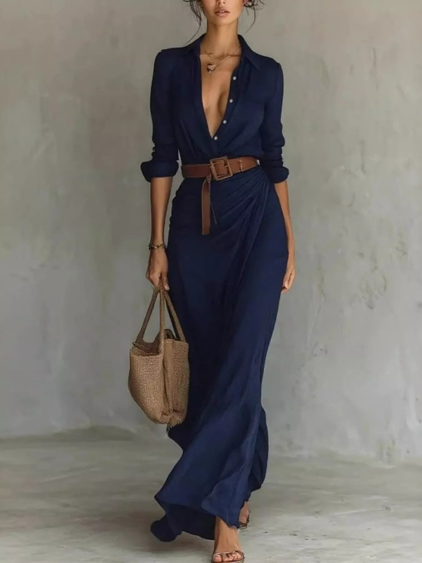 Hazel Blues® | Ruched Long Sleeve Maxi Dress