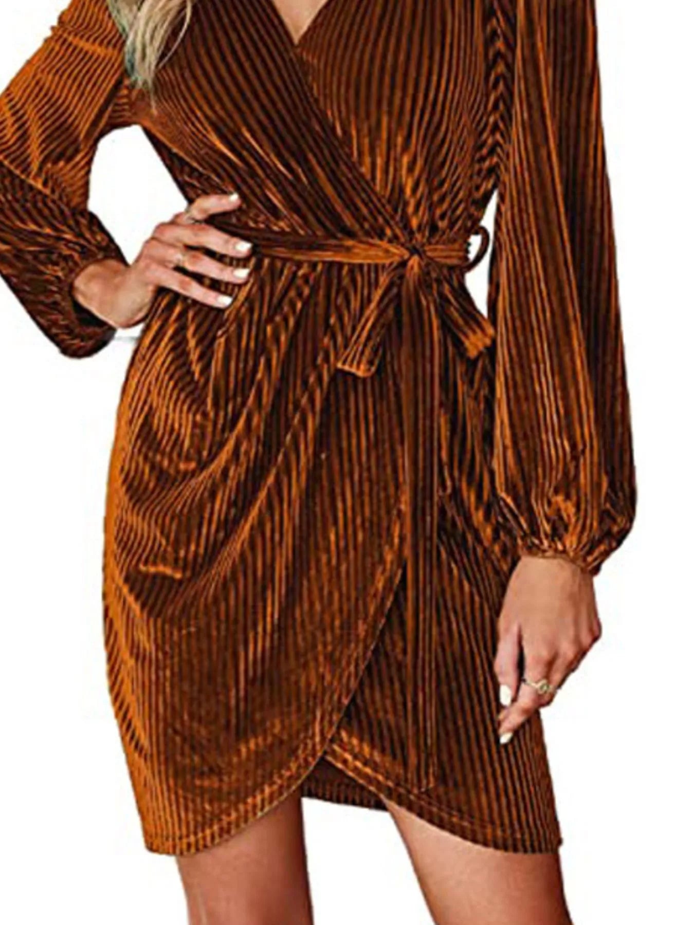 Hazel Blues® |  Surplice Long Sleeve Tie Waist Dress