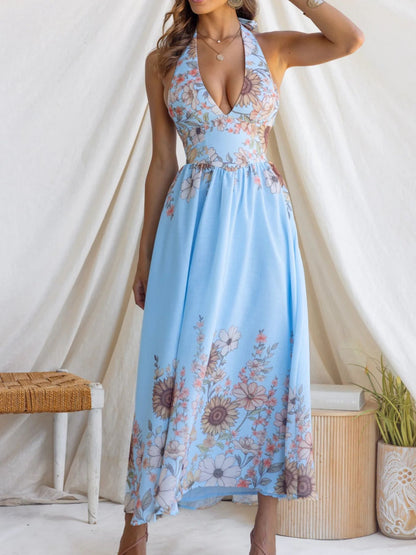 Hazel Blues® |  Floral Print Halter Neck Maxi Dress