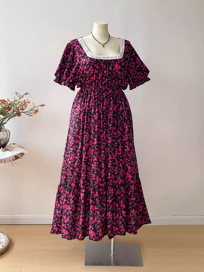 Hazel Blues® | Floral Square Neck Short Sleeve Dress