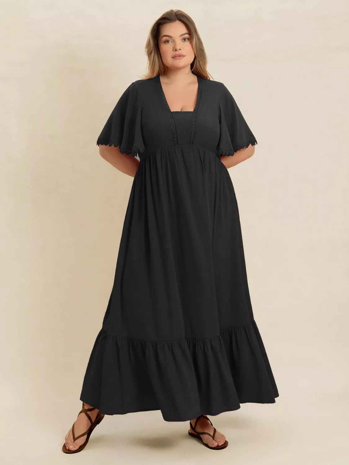Hazel Blues® | Boho Ruffled Maxi Dress with Flutter Sleeves