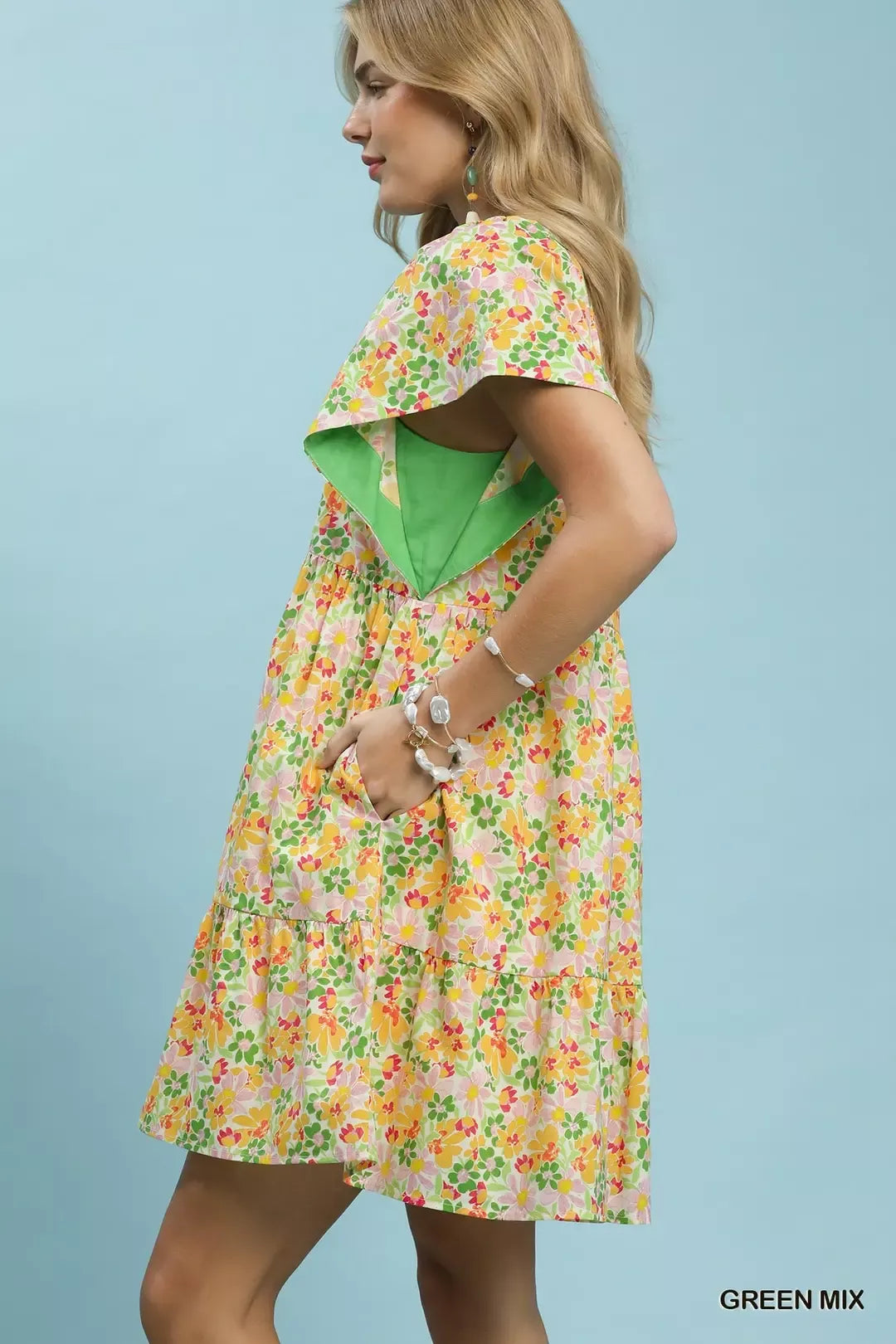 Hazel Blues® |  Umgee Mix Floral Tiered Mini Dress with Side Pockets