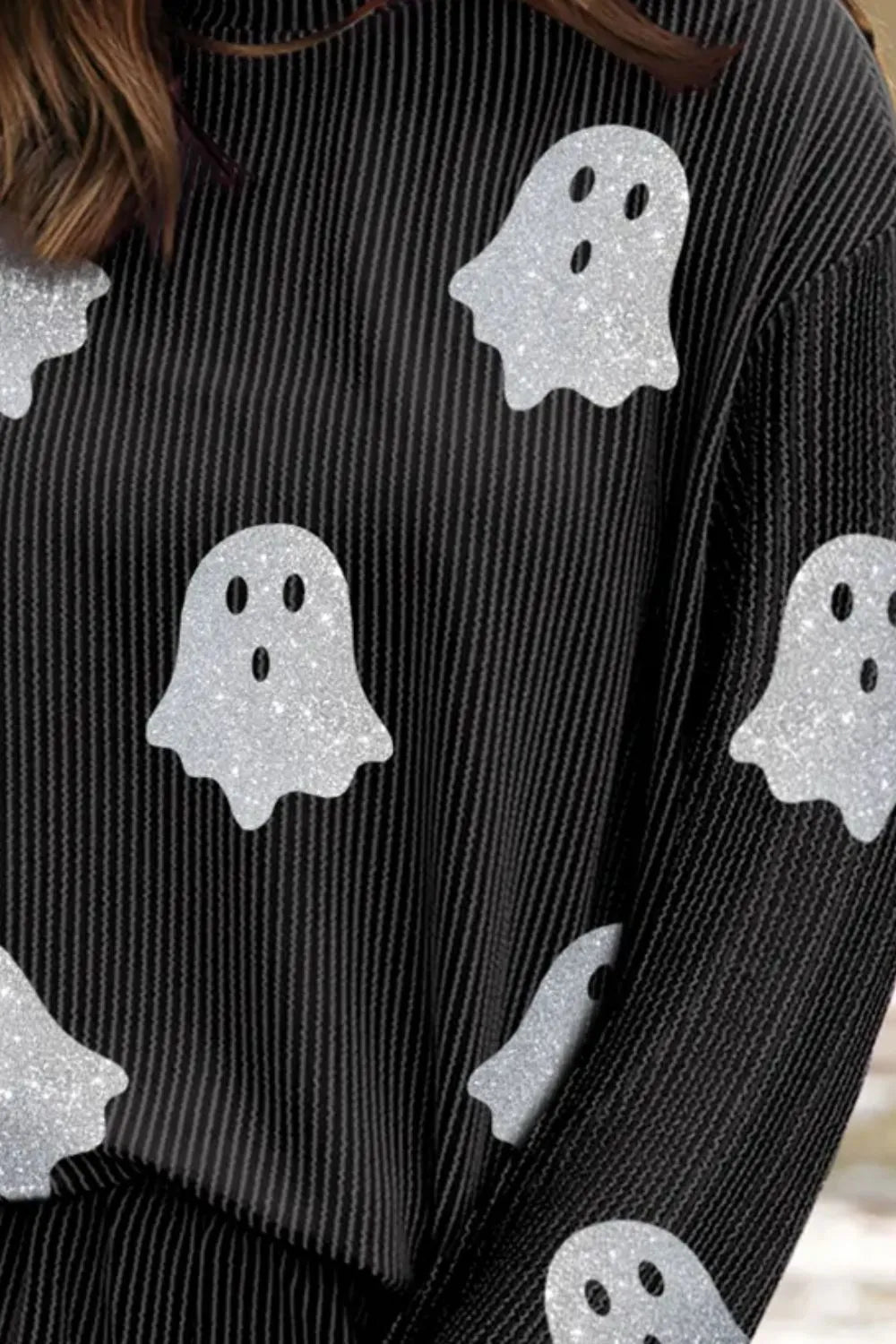 Hazel Blues® |  Glitter Ghost Round Neck Long Sleeve Top and Shorts Set