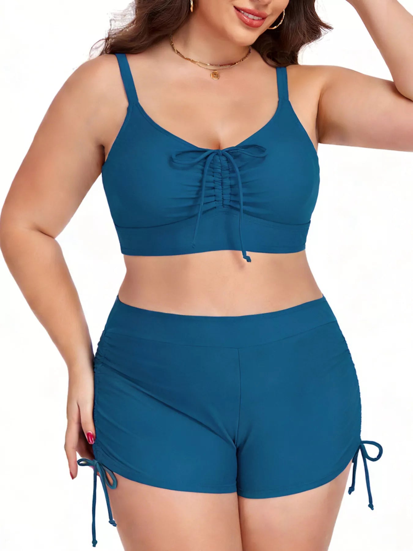 Hazel Blues® | Ruched Drawstring Swim Set