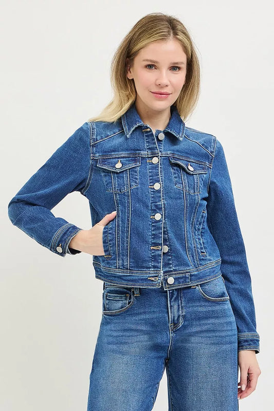 Hazel Blues® |  RISEN Basic Fitted Button Down Denim Jacket