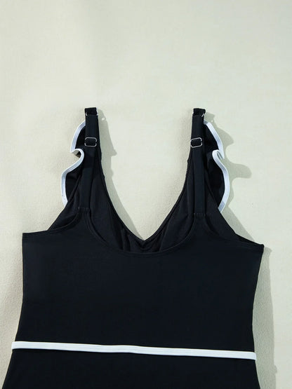 Hazel Blues® | Ruffle Trim V-Neck One-Piece Swimsuit