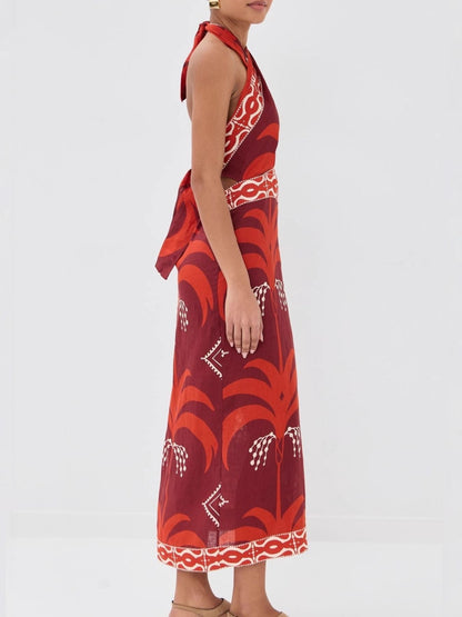 Hazel Blues® |  Tropical Print Halter Neck Wrap Dress