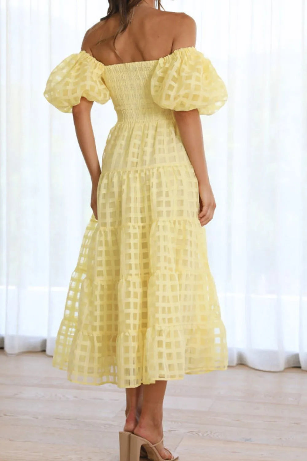 Hazel Blues® |  Off Shoulder Short Puff Sleeve Midi Dress