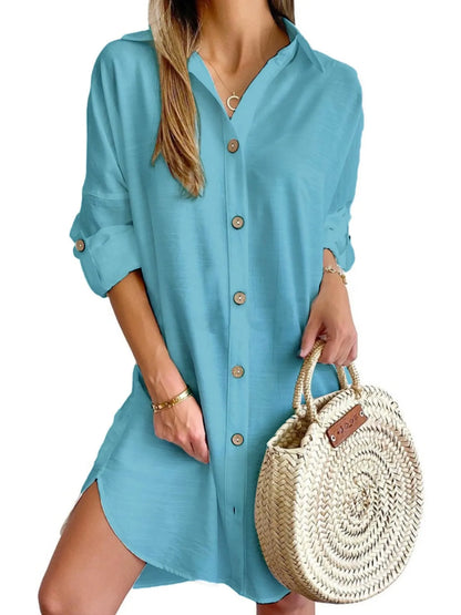Hazel Blues® |  Button Down Long Sleeve Shirt Dress