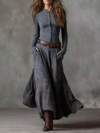Hazel Blues® | Plaid Button Front Long Sleeve Dress