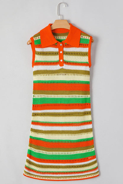 Hazel Blues® |  Openwork Stripe Sleeveless Sweater Dress