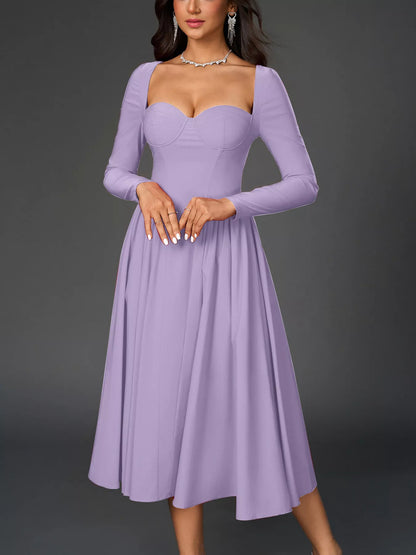 Hazel Blues® |  Sweetheart Neckline Long Sleeve A-Line Midi Dress