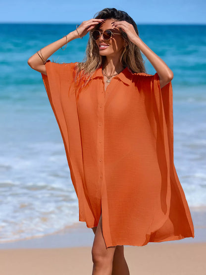 Hazel Blues® | Relaxed Fit Button Up Cover-Up Dress