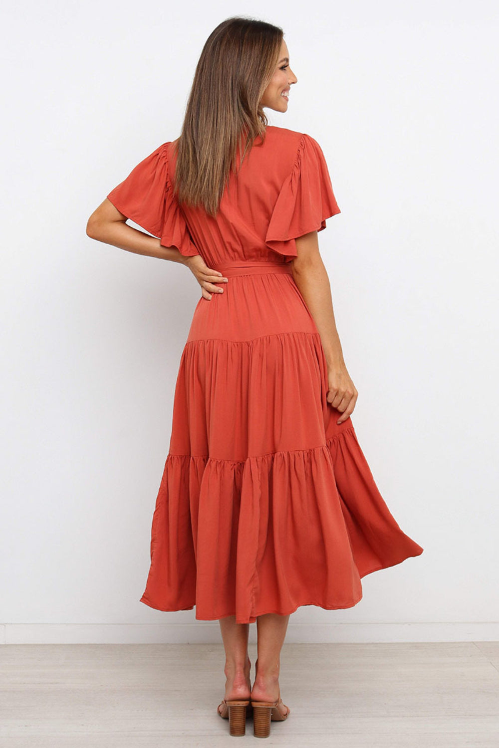 Hazel Blues® |  Tied Tiered Short Sleeve Midi Dress
