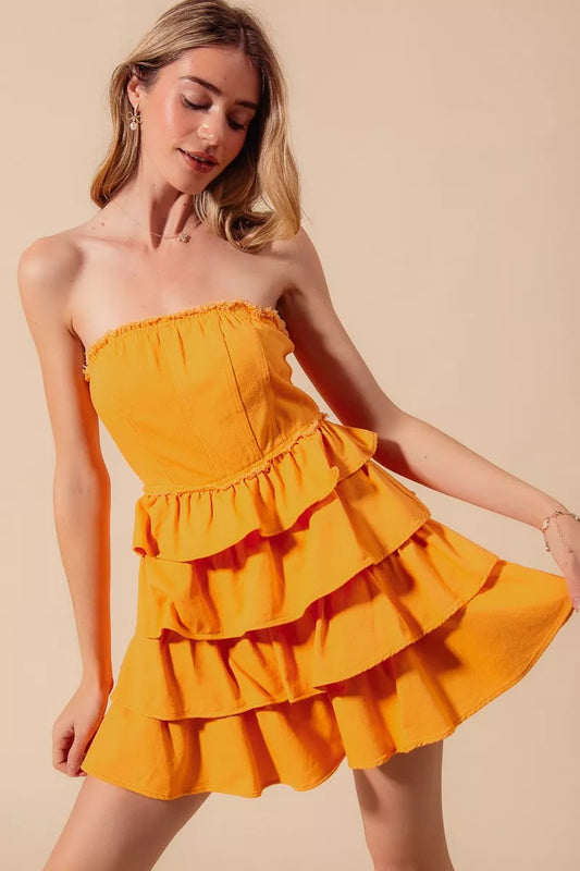 Hazel Blues® |  SO ME Strapless Ruffle Layered Game Day Cheer Up Dress