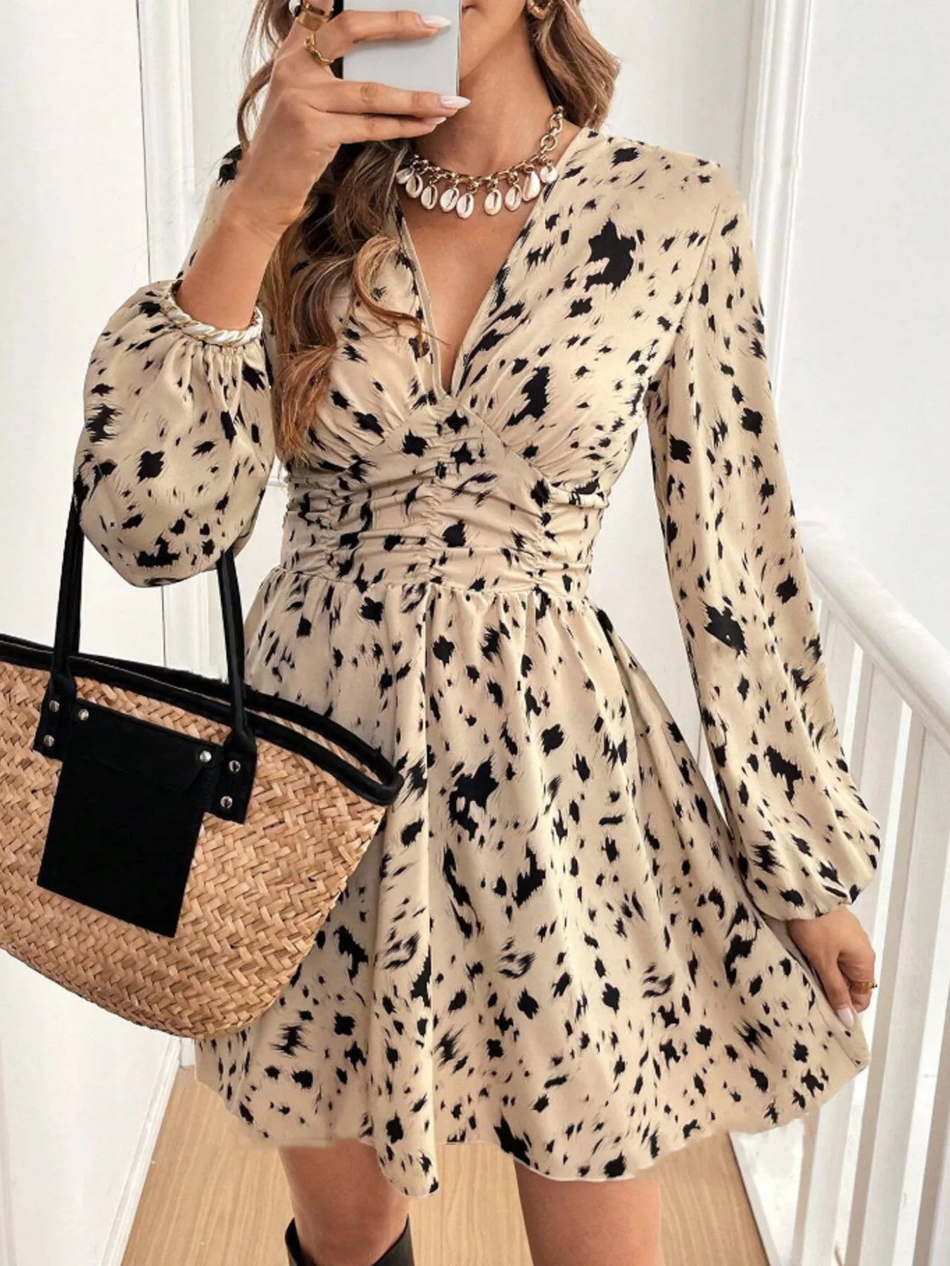 Hazel Blues® |  Printed Balloon Sleeve Mini Dress