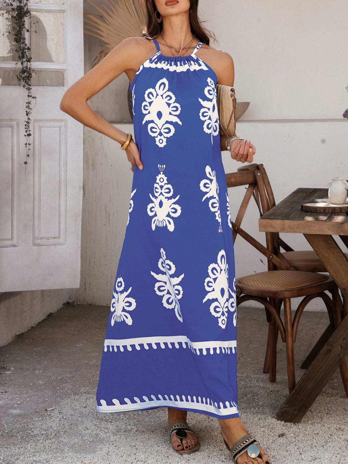 Hazel Blues® |  Devine Grecian Neck Printed Maxi Dress