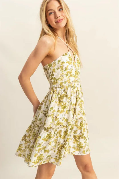 Hazel Blues® |  HYFVE Floral Print Halter Neck Tiered Mini Dress