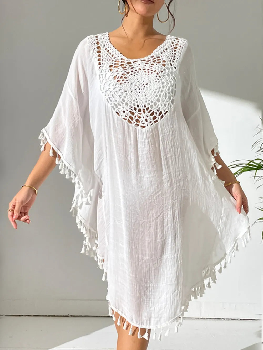 Hazel Blues® | Tassel Cutout Scoop Neck Cover-Up Dress