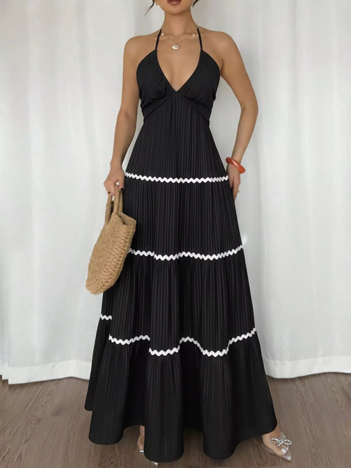 Hazel Blues® |  Halter Neck Pleated Maxi Dress