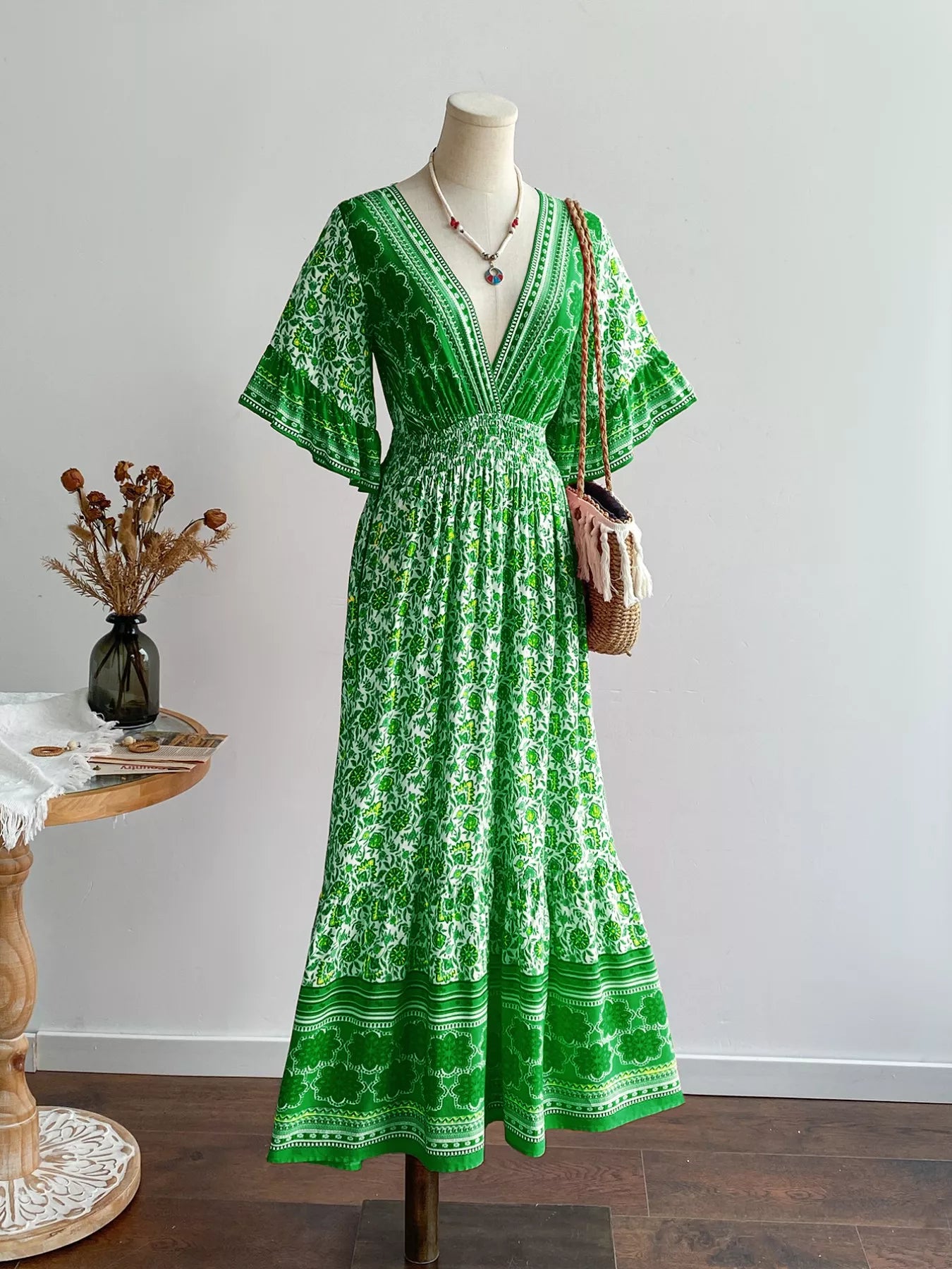 Hazel Blues® |  Floral Deep V-Neck Flutter Sleeves Dress