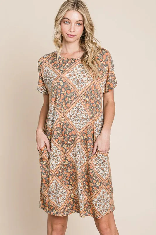 Hazel Blues® |  BOMBOM Multicolored Leaves Jacquard Dress