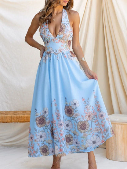Hazel Blues® |  Floral Print Halter Neck Maxi Dress