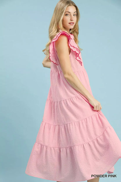 Hazel Blues® |  Umgee Seersucker Ruffle Sleeve Tiered Midi Dress