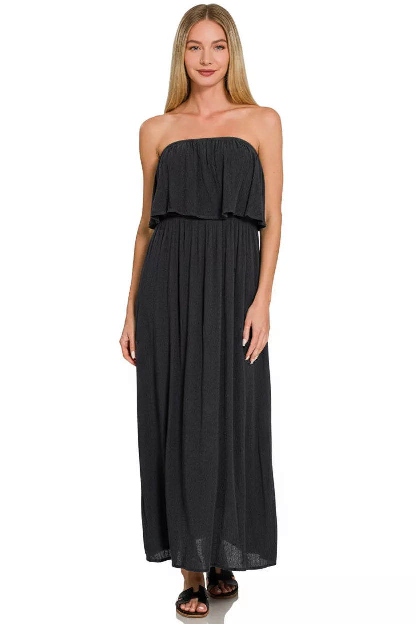 Hazel Blues® |  Zenana Woven Crinkle Strapless Maxi Dress
