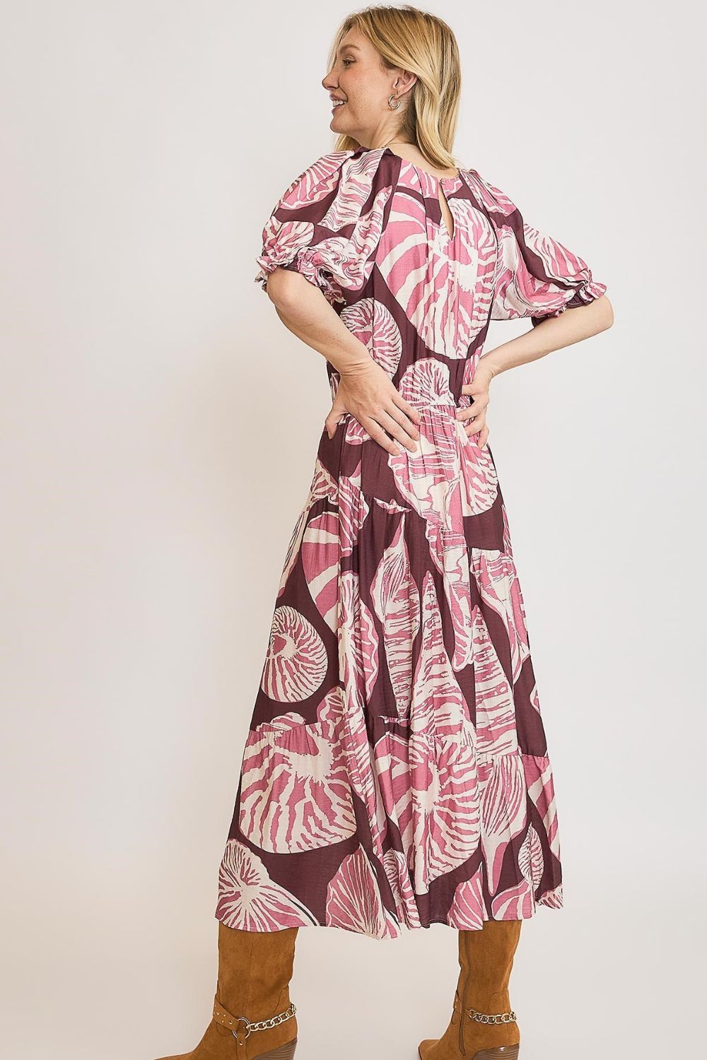 Hazel Blues® | Umgee Printed Notched Puff Sleeve Midi Dress