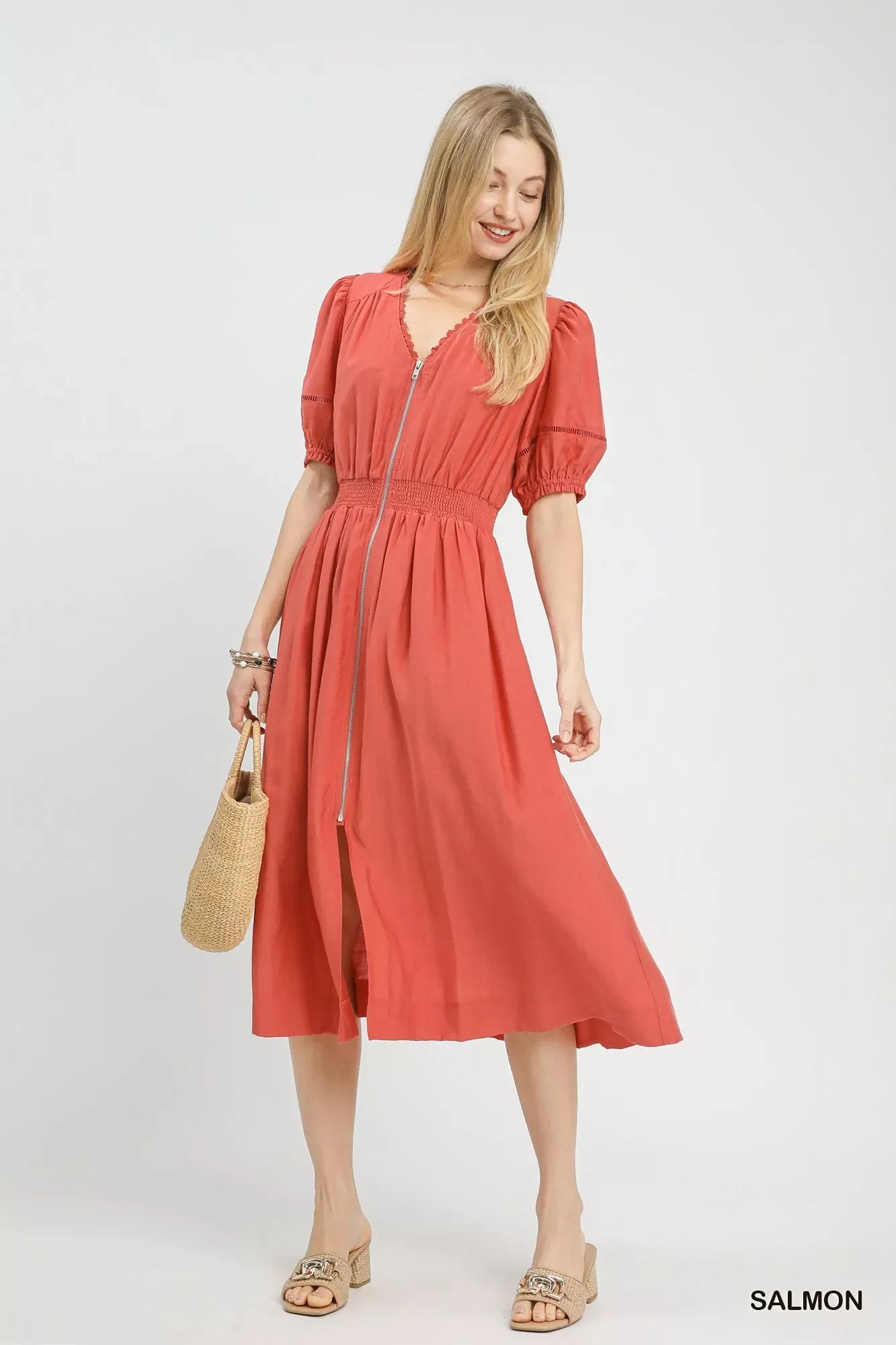 Hazel Blues® |  Umgee Zip-Front Smocked Waist Midi Dress