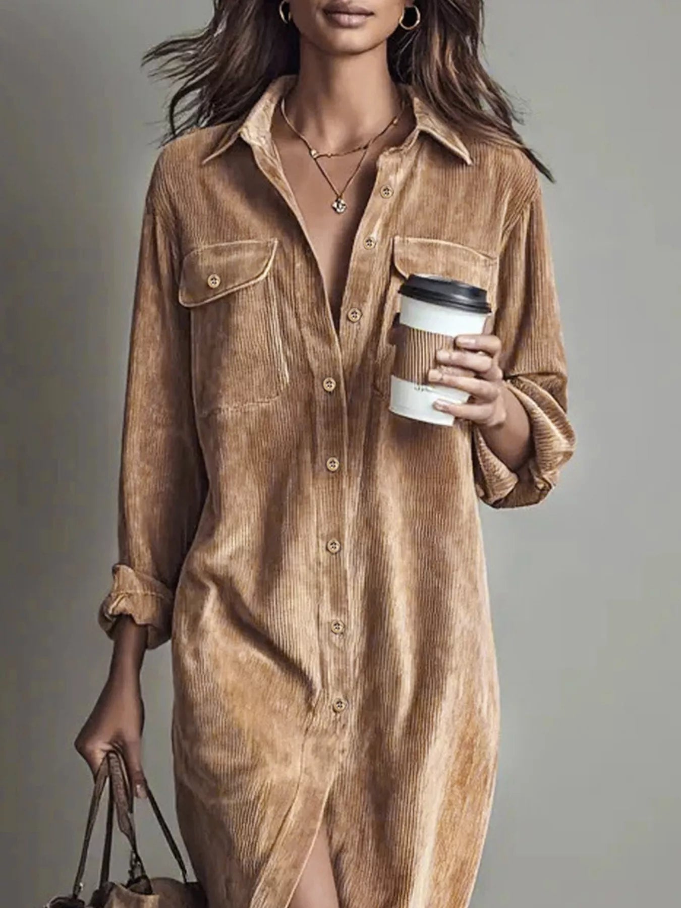 Hazel Blues® |  Corduroy Button Front Shirt Dress