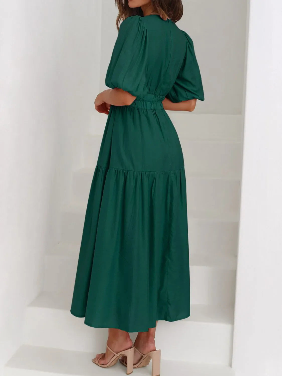 Hazel Blues® |  V-Neck Puff Sleeve Midi Dress